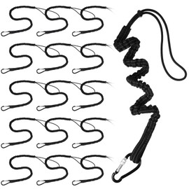 LEIFIDE 16 Pcs Tool Lanyard Standard Length Safety Tool Leash 17.6lb 8kg Tough Adjustable Fall Protection Tether with Aluminum Screw Lock Buckle, Shock Cord Stopper and Retractable Loop End, Black