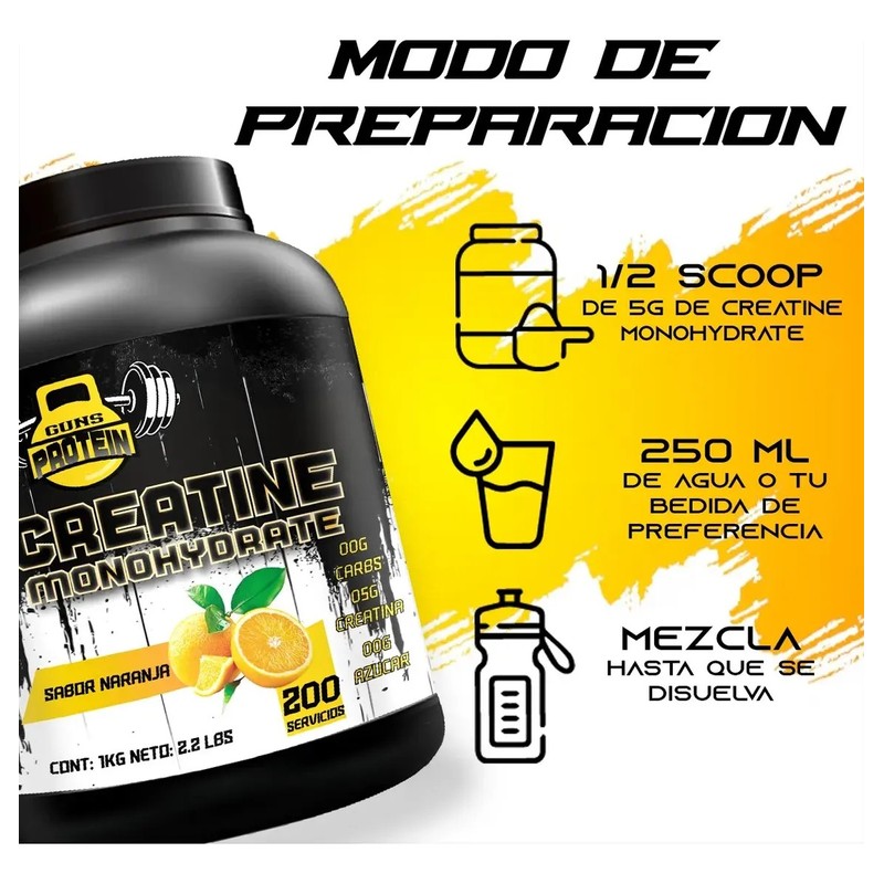 Creatina Monohidratada Guns 1k 200 Servicios Varios Sabores
