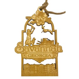 Savannah Georgia Ornament Wooden Souvenir Christmas Tree Decoration Handmade with Twine String