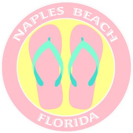 Athena Brands Flip Flops Naples Beach Florida - Car Truck Window Bumper Graphics Sticker Decal - Surf Shack Pink