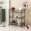 LORMITER Black Metal Bar Carts with 3 Tier Glass Shelves,