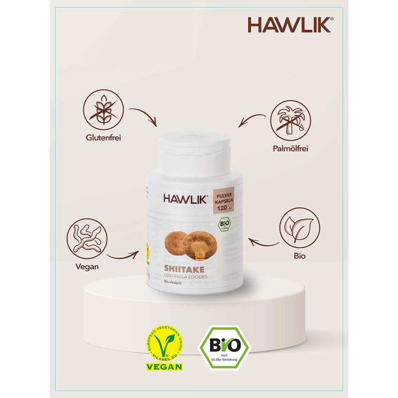HAWLIK Vital Mushrooms Shiitake Powder Capsules | 250 Capsules |
