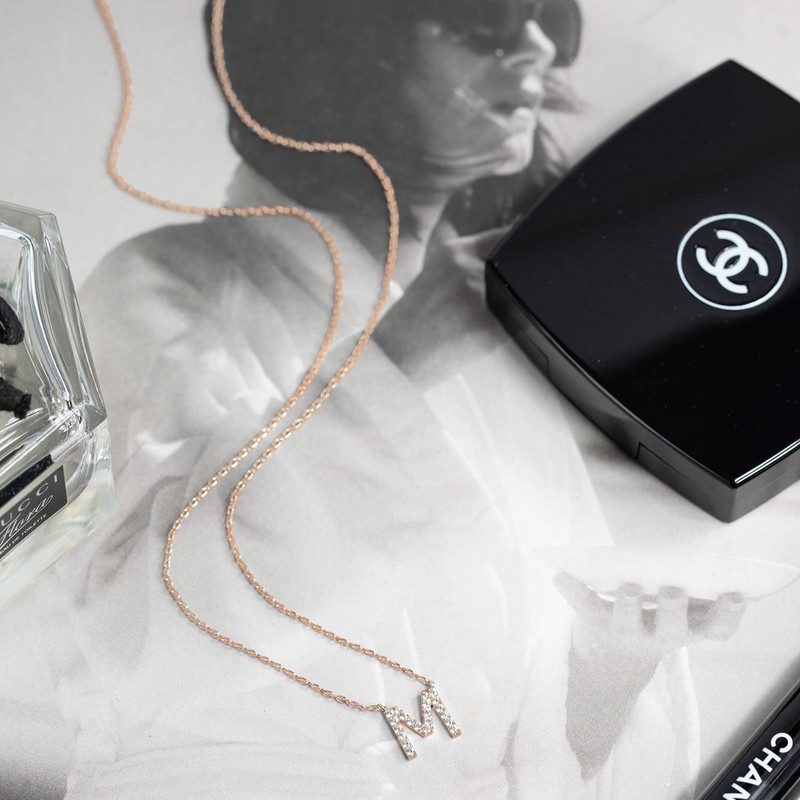 PAVOI 14K Rose Gold Cubic Zirconia Initial Necklace | Letter