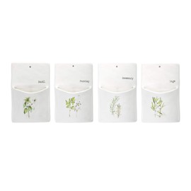 Contemporary Home Living Pack of 4 White and Green Herb Ceramic Wall Pockets 8.5"
