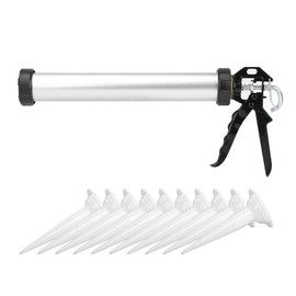 Caulking Gun, 1Pc Engineering Aluminum Tube Silicone Caulking Gun 600ml Caulk Tool with 10 Nozzles