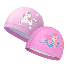 Tomedeks 2 PCS Kids swimming cap, Swimming cap kids 6-14, Girls Fabric swimming-cap kids