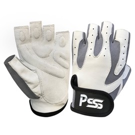 Prime Leather New Ultimate Superior And Comfortable Fingerless weight lifting body building fitness training ruber padded gloves 207 (207-White / Grey, M)