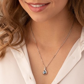 PEORA Swiss Blue Topaz Pendant Necklace for Women Sterling Silver, Natural Gemstone Chiseled Solitaire, 1 Carat Round Shape 6mm, with 18 inch Italian Chain, Blue Gemstone Necklace, w/Jewelry Box