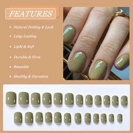 Boloshine Square Fake Nails Acrylic False Nails, 24Pcs Short French Manicure Full Cover Press on Nails, Removable Stick on Nails French Tip False Nails for Women and Girls Nail Art - Tranquil Autumn