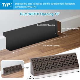 Landhoow Baseboard Diffuser Register, Oil Rubbed Bronze Finish, Vent Covers for Home Floor Wall Baseboard Air Vent Covers Supply Floor Baseboard Diffuser(15 Inch Duct Opening Size, 2 Pack)