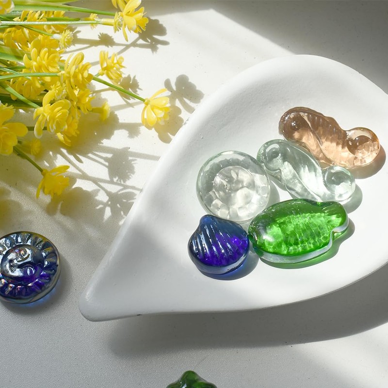 VIOCIWUO Glass Pebbles for Decorative 1LB, Flat Marbles Glass Beads