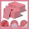 100 Pcs Red Gingham Napkins Disposable - Red and White
