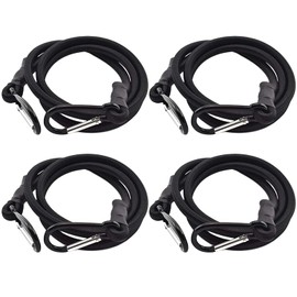 Cisixin Pack of 4 Tensioning Rubber Tensioners with Carabiner Luggage Straps with Strong Hook Black Stainless Steel Black Tension Rope for Transporting Packaging Camping Tent Tarpaulin