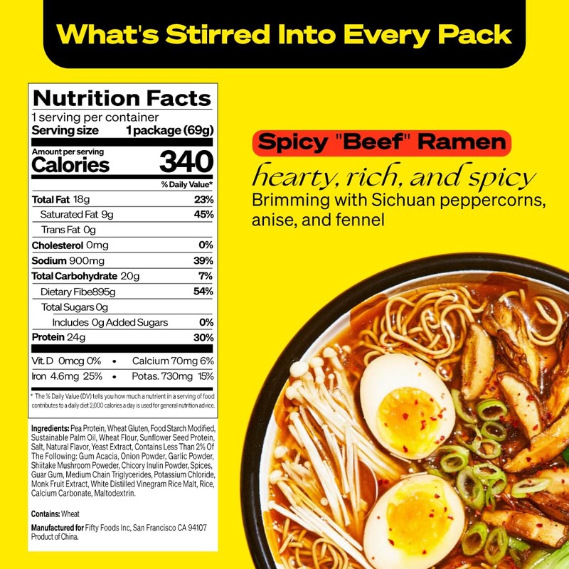 immi Spicy "Beef" Ramen, 100% Plant Based, Keto Friendly, Low