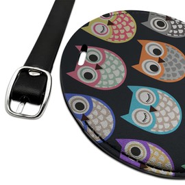Colorful Owls Cute Pattern Round Leather Luggage Card Suitcase Carry-On ID Tag