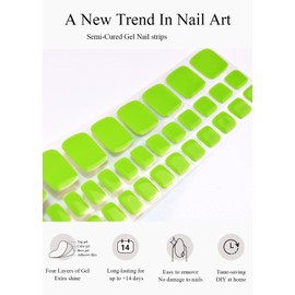Semi Cured Gel Toenail Strips Olive Green 22 Pcs Gel Pedi Stickers, Wraps, UV Light Required, Salon Quality, Long Lasting