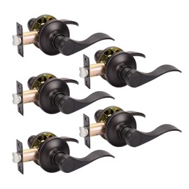 KNOBWELL 5 Pack Interior Door Handles Oil Rubbed Bronze Door Levers Passage Function Handleset, Non-Locking Doorknobs Universal Handing