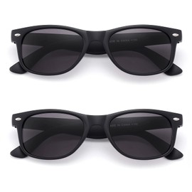 2 Pack Reader Sunglasses for Men Women Classic Rectangle Reading Glasses Outdoor Full Lenses Magnifying Eyewear UV Protection Matte Black +2.25