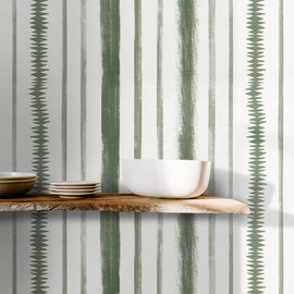 Timeet Peel and Stick Wallpaper Dark Green and White Contact Paper 17.3"×393.7" Line Stripe Wallpaper Removable Self Adhesive Wall Paper for Bedroom Bathroom Decor