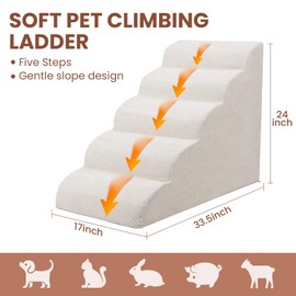 Dog Stairs for Small Dogs, High Density Foam Dog Steps, Extra Wide Non-Slip Pet Ramp for High Beds Or Couch, Soft Doggie Ladder for Dogs Injured, Older Pets, Small Cats