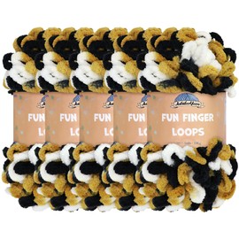 JubileeYarn Fun Finger Loops Yarn - 100g/Skein Jumbo Polyester - Black Gold White - 5 Skeins