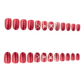 minkissy 24pcs Christmas Red Detachable Full Cover Fake Nails with Glue for Women Girls Easy to Apply Nail Art Tips for Festive Manicure Diy Decoration