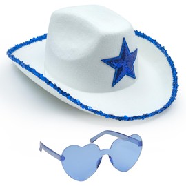Funcredible White Cowgirl Hat – White Cowboy Hat with Blue Star - Rodeo Outfit for Women - Cowgirl Costume Accessory for Western Parties and Festivals