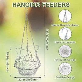 Chicken Feeder, Feeding Mesh Bag, Chicken Vegetable Hanging Feeder, Foldable Feeder, Chicken Poultry, Fruit Holder, with 4 Chains, Poultry Fruit Holder for Poultry, Ducks and Geese, 16.5 Inches