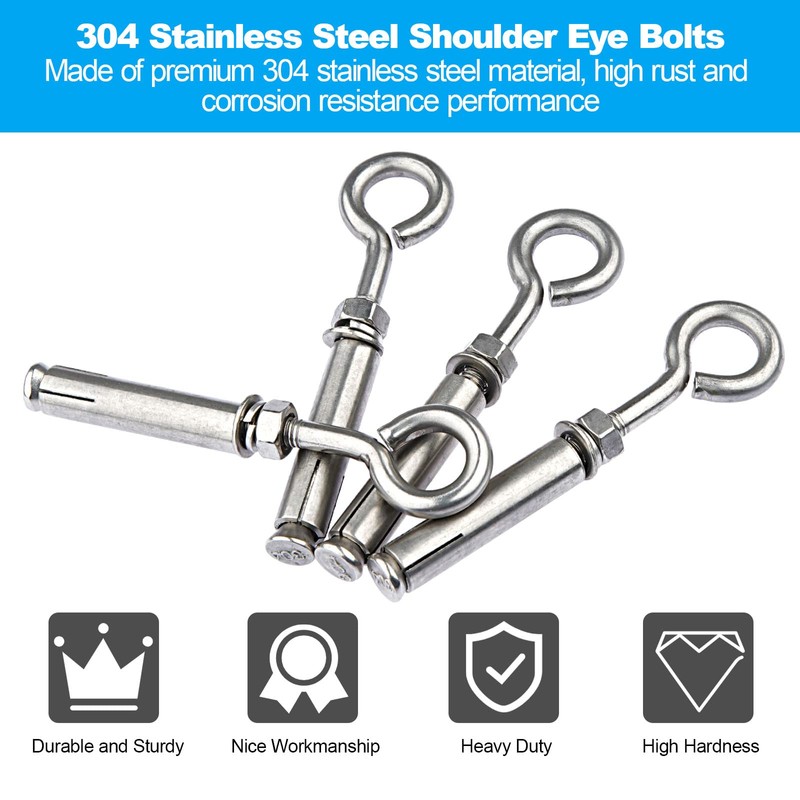 Shoulder Eye Bolts M6 Heavy Duty Shoulder Lag Eyebolts, Stainless