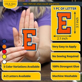 Iron on Letters Patches - Orange Letter Patch for Clothing - Embroidered Iron On Patches for Clothes Jeans Jackets Hats - Sew Free Appliques 3.2-inch – Orange, E
