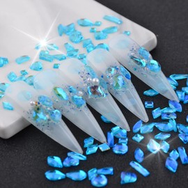 100Pcs Mixed Shape Aurora Glass Crystal Nail Art Rhinestones Nail Gems Iridescent Clear Nude Flatback Rhinestone Diamonds Stone for 3D DIY Nails Art Crafts Jewelry Decoration (Aurora Lake Blue)