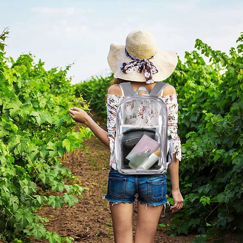 Backpack Schoolbag PVC Waterproof Gray Transparent Large Capacity for School