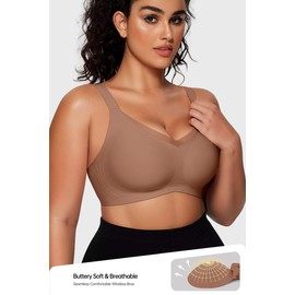 Vertvie Wireless Bras for Women No Underwire Supportive Mesh Crossover Bra Seamless Push Up Full Coverage Everyday Bralettes(Brown,X-Large)