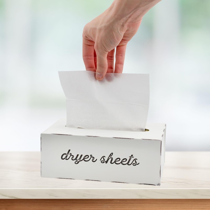 AuldHome Design Dryer Sheet Dispenser; Countertop Rustic White Fabric Softener