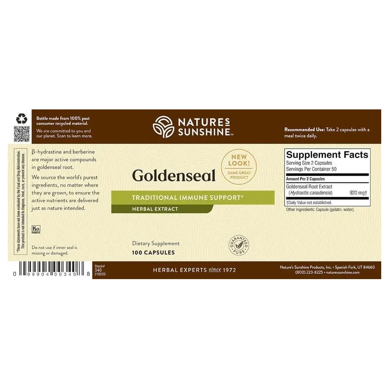 Nature's Sunshine Golden Seal, 100 Capsules