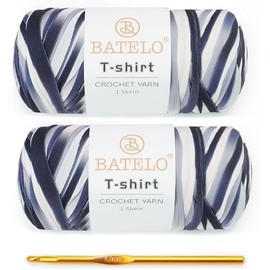 BATELO 2 Pack T-Shirt Yarn for Beginner Crochet Bags/Basket/Coaster, 400g/144yds High Elastic Thick Polyester Fabric (White & Black)