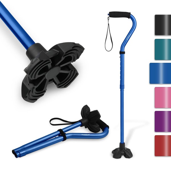KINGGEAR Adjustable Cane for Men & Women - Lightweight & Sturdy Offset Walking Stick (Dark Blue)