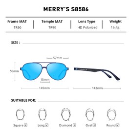 MERRY'S Unisex Polarized Sunglasses for lovers Lightweight TR90 Frame Square Sun Glasses for Men/Women (Blue Frame/Blue Mirror Lens/Blue Hinge, 57)