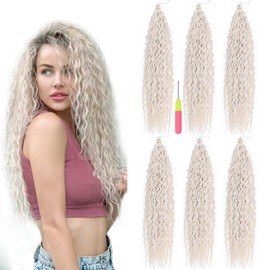 MAYSA Ocean Wave Crochet Hair 22inch Curly Braiding Synthetic Deep Wavy Crochet Hair Extensions 6packs #56C Platinum Blonde