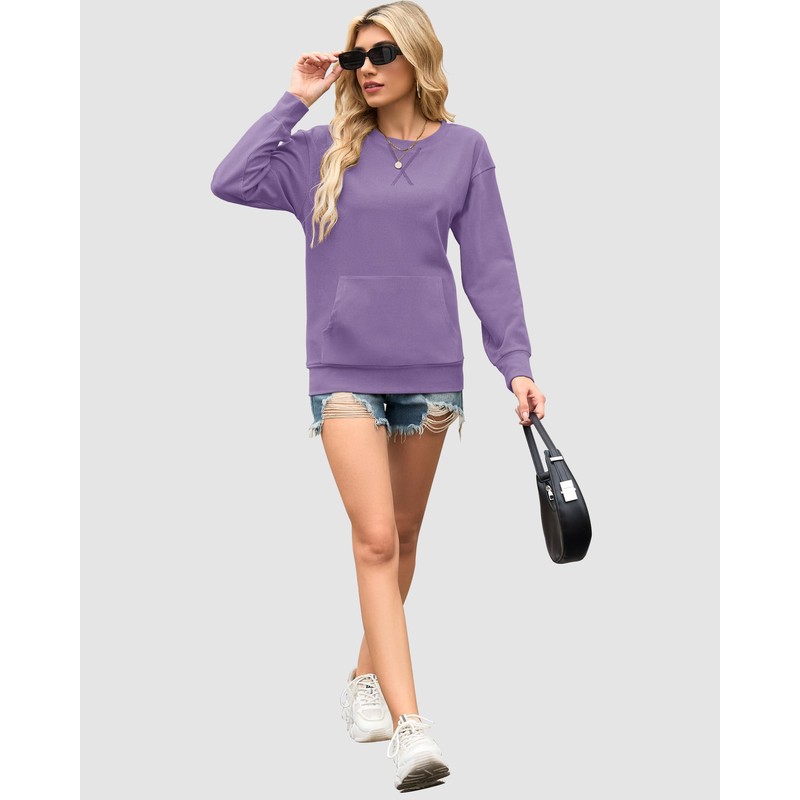 AUSELILY Womens Long Sleeve Sweatshirt Casual Crewneck Plain Pullover Tops