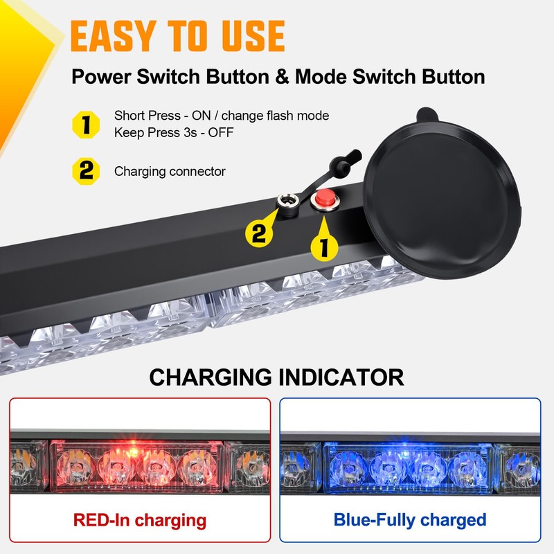 Nilight 12LED Wireless Blue Strobe Light 14" Magnetic Mount 12V
