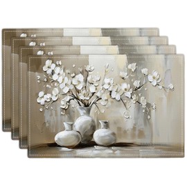 Farmhouse Flower Placemats Set of 4 Rustic Floral Table Mats Country Washable Place mats for Party Kitchen Dining Decoration 12x18 Inch