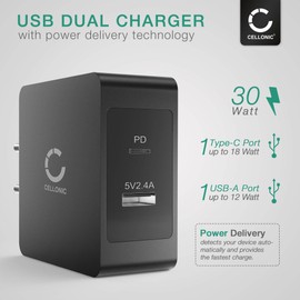 CELLONIC® 2-Fach USB Ladegerät für Smartphone & Tablet mit USB PD Power Delivery 30W - 5.4A Schnellladegerät Mehrfachstecker USB Netzteil Ladeadapter Steckdose Netzstecker Dual USB Charger Ladestecker