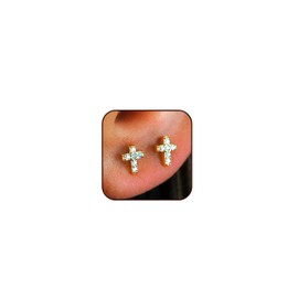 Sterling Silver Cross Earrings for Women Gold/Silver Cross Stud Earrings Small Dainty Earring Stacks Easter Basket Essentials Stuffers