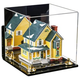 Better Display Cases Versatile Acrylic Display Case - Medium Square Box with Mirror, Wall Mount, Gold Risers and Clear Base 11" x 11" x 11" (A001-GR)