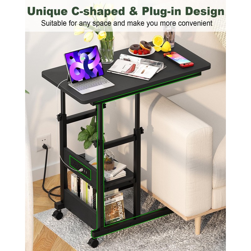 C Shaped End Table Height Adjustable - Couch Side Table