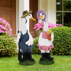 Juliahestia Porch Goose Statue Outfits Large Garden Sculpture Cement Home Outdoor Decorations Lawn Resin Big Duck Figurine Outside Yard Concrete Geese Decor Farmhouse Duckling Couple Dress Up
