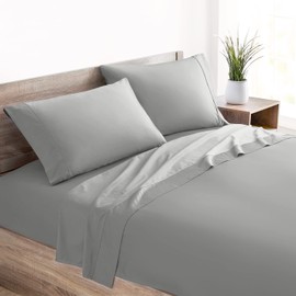 Mellanni 400 Thread Count Cotton Sateen Sheets Set - 3 Piece White Bed Sheets Set - Fits Mattresses up to 16" Deep - Cooling Sheets for Hot Sleepers (Twin, Light Gray)