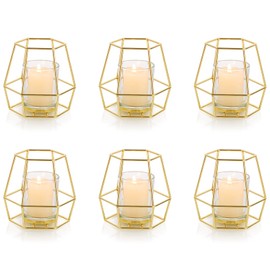 Nuptio Pillar Candle Holder Gold Candle Holders for Pillar Candles 6 Pcs Geometric Tealight Candle Holder Metal Candle Stand Table Centerpiece for Wedding Party Cafe Bar Home Decor