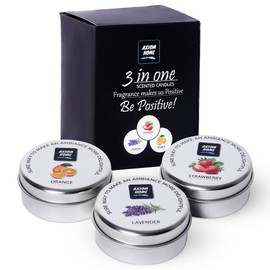 Axiom Pack of 3 Light Scented Tin Candles 12 Hours Long Lasting Combo Strawberry Orange Lavender Smokeless Stress Relief & Aromatherapy Natural Candle Gift for Mothers Day & Valentine's Day